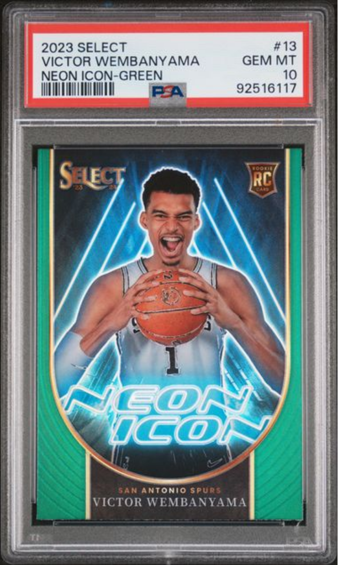 Graded 2023 Panini Select Victor Wembanyama #13 Neon Icon Green Rookie RC Basketball Card PSA 10 Gem Mint