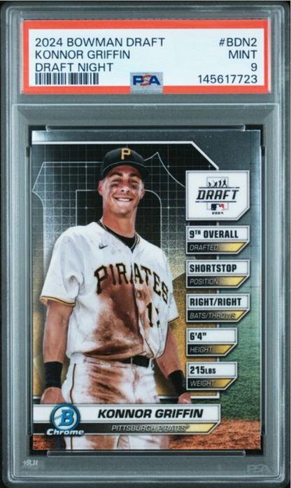 Graded 2024 Topps Bowman Draft Konnor Griffin #BDN2 Draft Night Rookie RC Baseball Card PSA 9 Mint