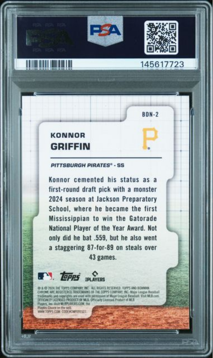 Graded 2024 Topps Bowman Draft Konnor Griffin #BDN2 Draft Night Rookie RC Baseball Card PSA 9 Mint