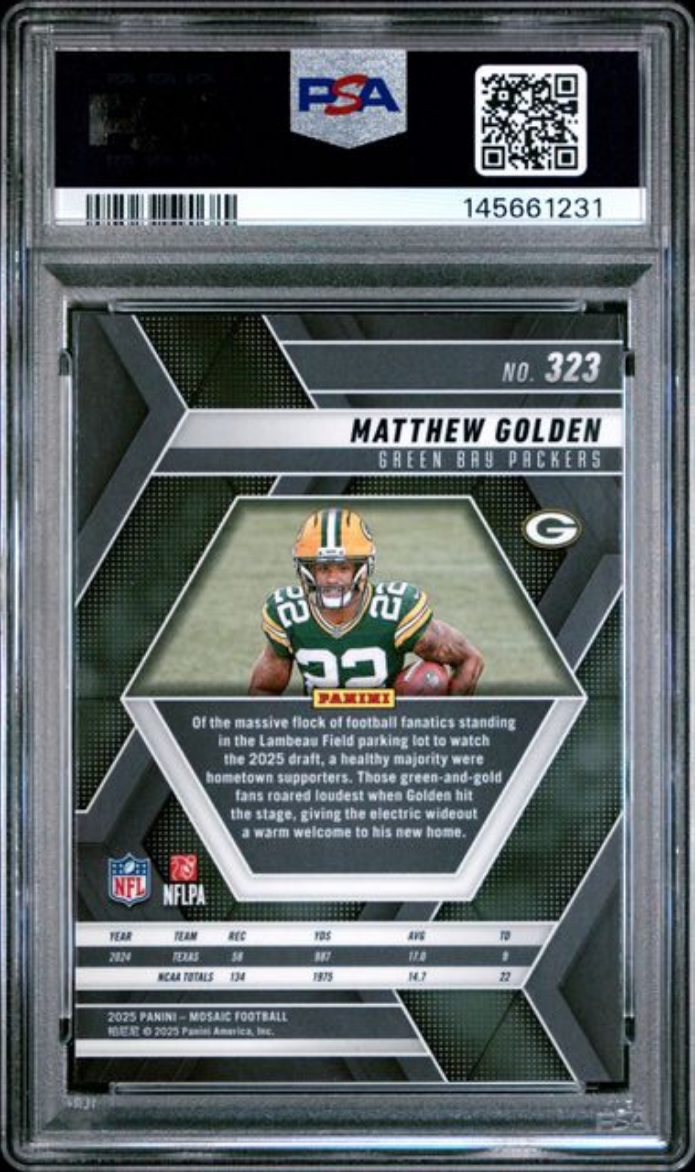 Graded 2025 Panini Mosaic Matthew Golden #323 Rookie RC Football Card PSA 10 Gem Mint