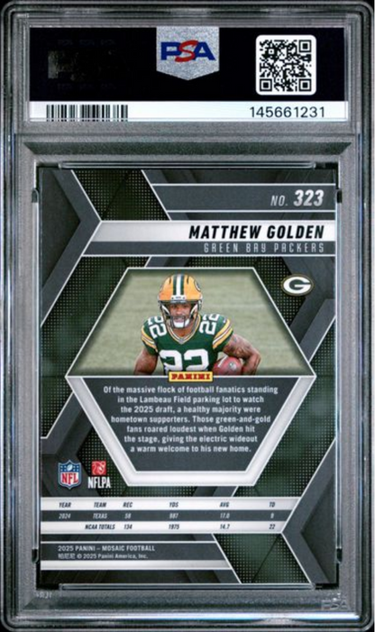 Graded 2025 Panini Mosaic Matthew Golden #323 Rookie RC Football Card PSA 10 Gem Mint