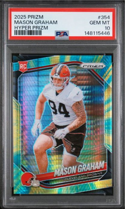 Graded 2025 Panini Prizm Mason Graham #354 Hyper Prizm /200 Rookie RC Football Card PSA 10 Gem Mint
