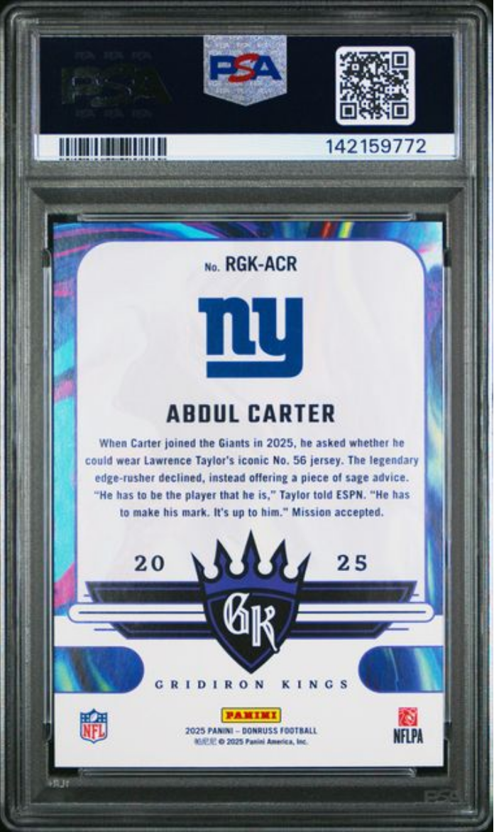 Graded 2025 Panini Donruss Abdul Carter #RGKACR Rookie Gridiron Kings Rookie RC Football Card PSA 10 Gem Mint