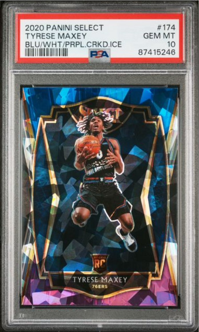 Graded 2020 Panini Select Tyrese Maxey #174 Blue/White/Purple Cracked Ice Rookie RC Basketball Card PSA 10 Gem Mint