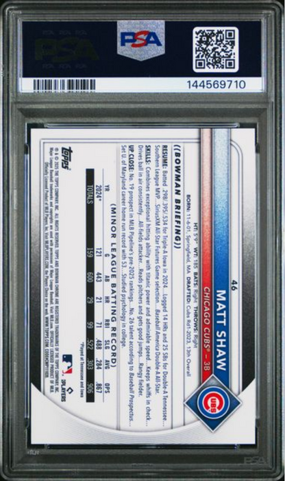 Graded 2025 Topps Bowman Chrome Mega Box Matt Shaw #46 Orange Refractor /25 Rookie RC Baseball Card PSA 10 Gem Mint