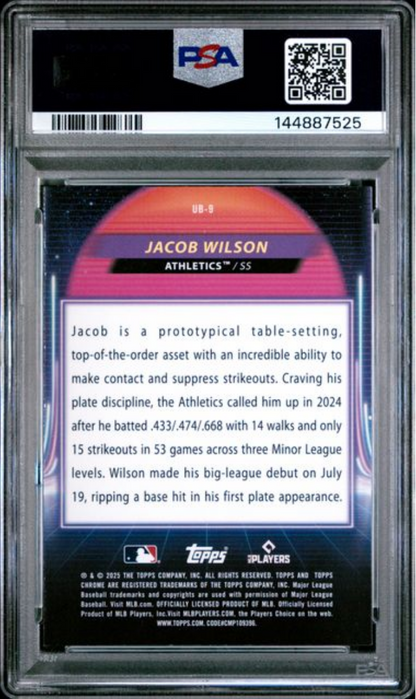 Graded 2025 Topps Cosmic Chrome Jacob Wilson #9 Ultraviolet Beam Rookie RC Baseball Card PSA 10 Gem Mint