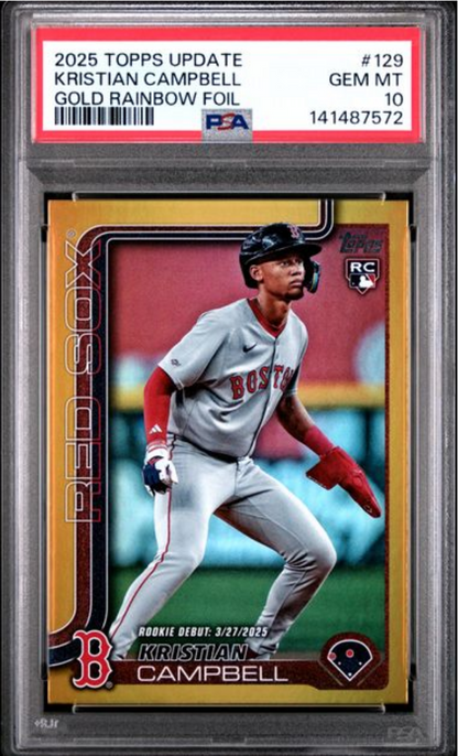 Graded 2025 Topps Update Kristian Campbell #129 Gold Rainbow Foil /50 Rookie RC Baseball Card PSA 10 Gem Mint