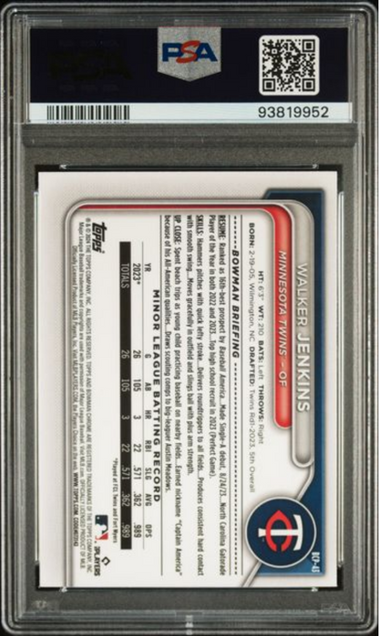 Graded 2024 Topps Bowman Walker Jenkins #BCP43 Chrome Prospects Lunar Glow Rookie RC Baseball Card PSA 10 Gem Mint