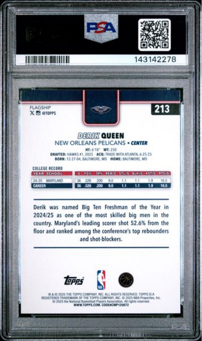 Graded 2025 Topps Derik Queen #213 Rookie RC Basketball Card PSA 10 Gem Mint