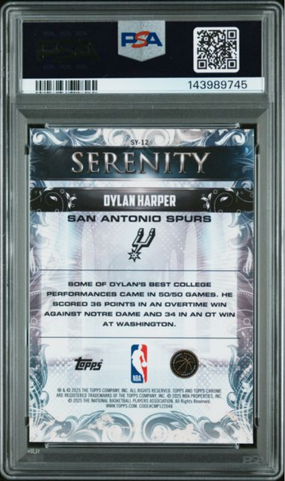 Graded 2025 Topps Chrome Dylan Harper #SY12 Serenity Rookie RC Basketball Card PSA 10 Gem Mint