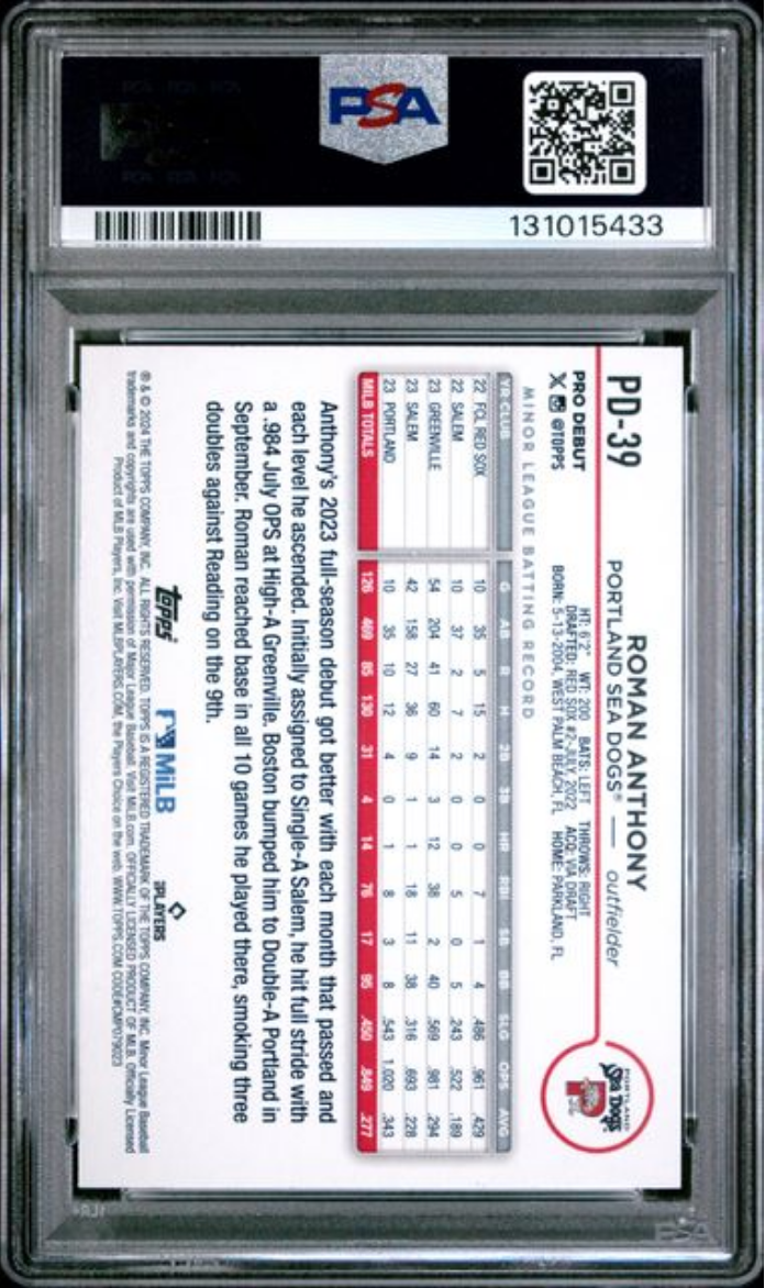 Graded 2024 Topps Pro Debut Roman Anthony #PD39 Rookie RC Baseball Card PSA 10 Gem Mint