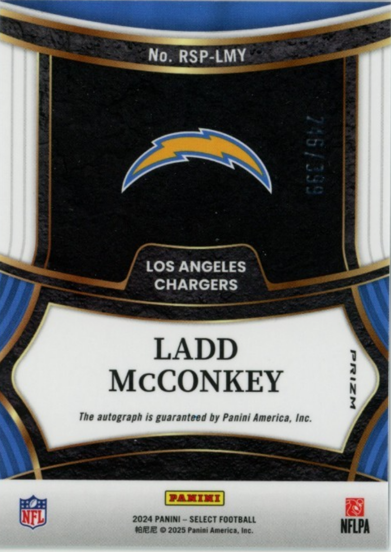 2024 Panini Select Ladd McConkey #RSP-LMY Silver Prizm Auto /399 Rookie RC Football Card