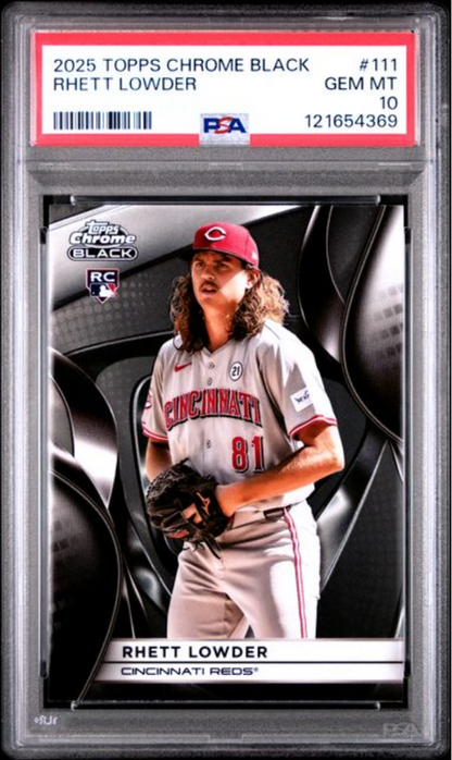 Graded 2025 Topps Chrome Black Rhett Lowder #111 Rookie RC Baseball Card PSA 10 Gem Mint