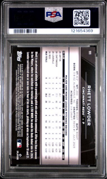 Graded 2025 Topps Chrome Black Rhett Lowder #111 Rookie RC Baseball Card PSA 10 Gem Mint
