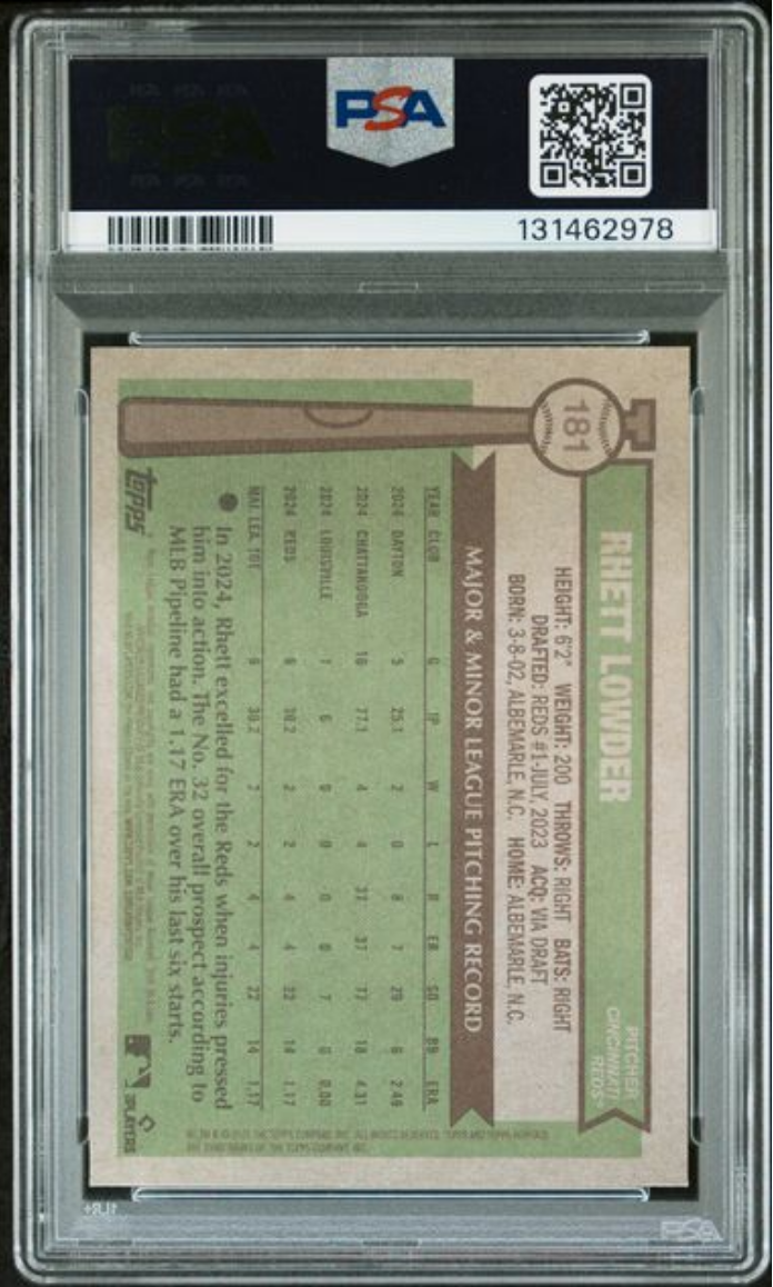 Graded 2025 Topps Heritage Rhett Lowder #181 Bicentennial /200 Rookie RC Baseball Card PSA 10 Gem Mint