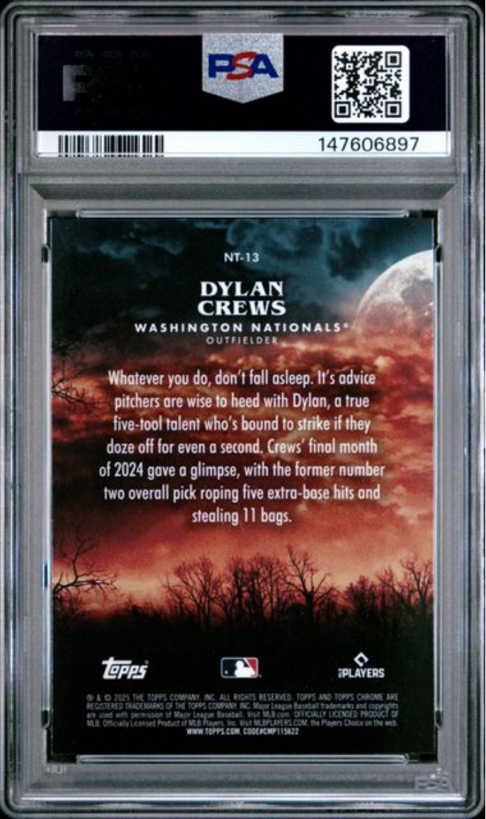 Graded 2024 Topps Chrome Update Dylan Crews #13 Night Terrors Rookie RC Baseball Card PSA 10 Gem Mint