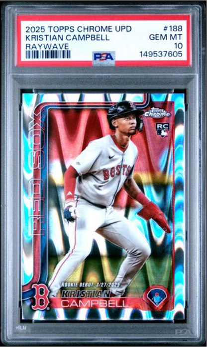 Graded 2025 Topps Finest Kristian Campbell #188 Raywave Rookie RC Baseball Card PSA 10 Gem Mint