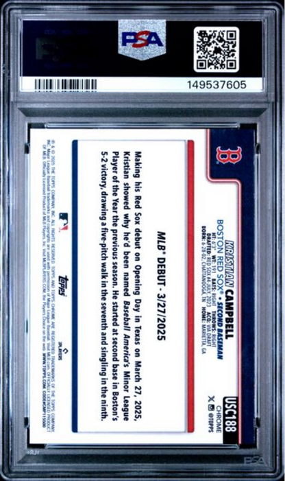 Graded 2025 Topps Finest Kristian Campbell #188 Raywave Rookie RC Baseball Card PSA 10 Gem Mint