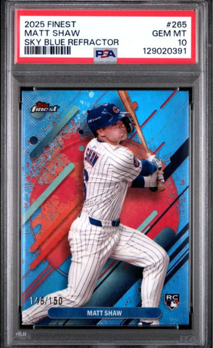 Graded 2025 Topps Finest Matt Shaw #265 Sky Blue Refractor /150 Rookie RC Baseball Card PSA 10 Gem Mint