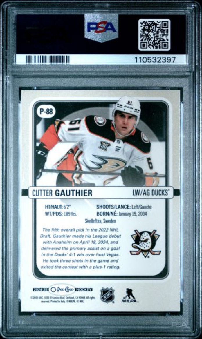 Graded 2024 Upper Deck O-Pee-Chee Cutter Gauthier #P88 Premier Rookie RC Hockey Card PSA 10 Gem Mint