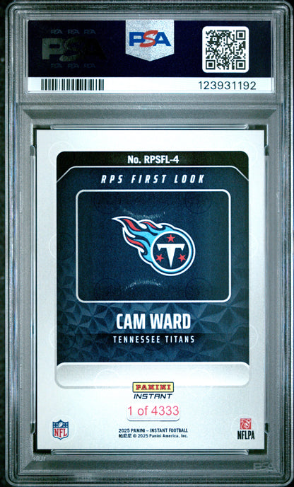 Graded 2025 Panini Instant Cam Ward #RPSFL4 RPS First Look Rookie RC Football Card PSA 10 Gem Mint