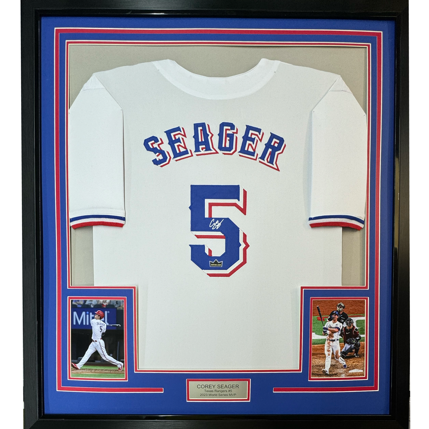 Framed Facsimile Autographed Corey Seager 35x39 Texas White Reprint Laser Auto Baseball Jersey
