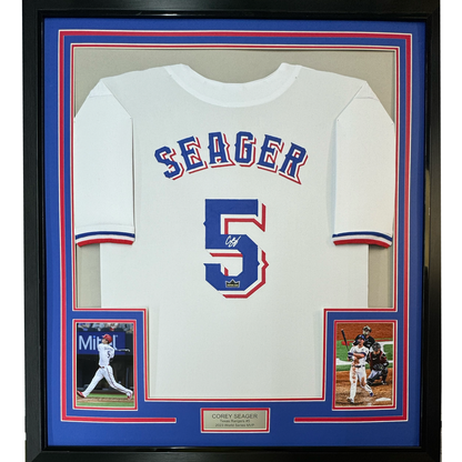Framed Facsimile Autographed Corey Seager 35x39 Texas White Reprint Laser Auto Baseball Jersey