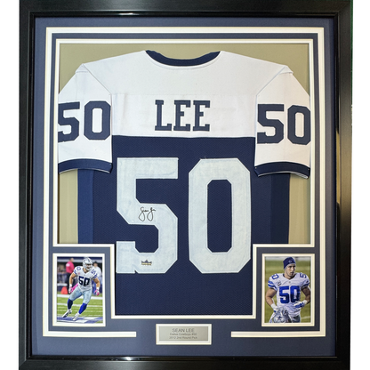 Framed Facsimile Autographed Sean Lee 35x39 Dallas Thanksgiving Day Reprint Laser Auto Football Jersey