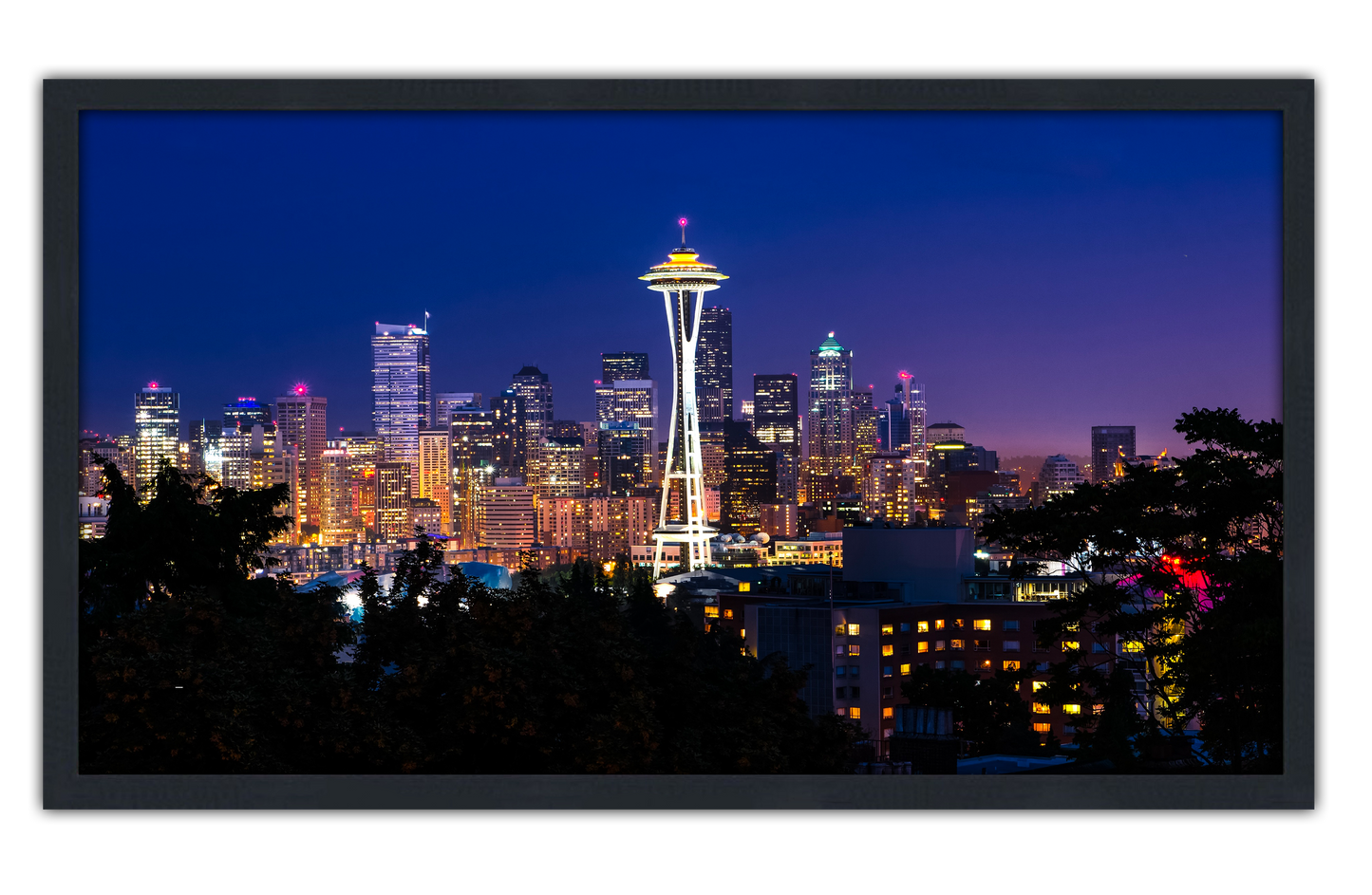Professionally Framed Seattle Washington Skyline High-Resolution Panoramic Photo 12x22 Wall Art