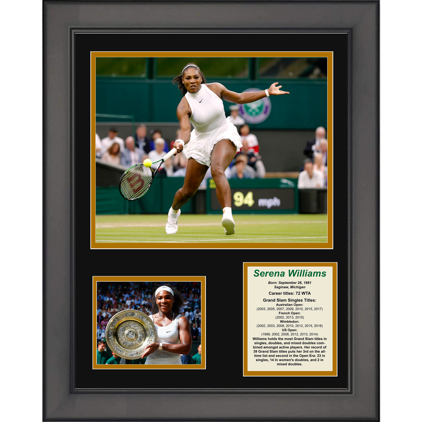 Framed Serena Williams Career Highlights & Biography Tennis 11"x14"Three Photo Collage