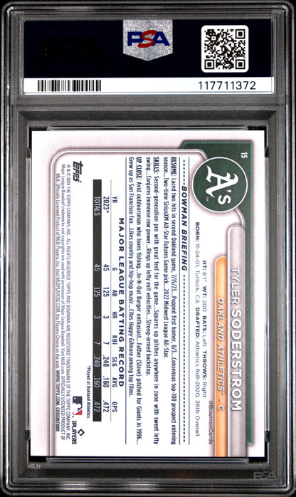 Graded 2024 Topps Bowman Tyler Soderstrom #15 Rookie RC Baseball Card PSA 10 Gem Mint