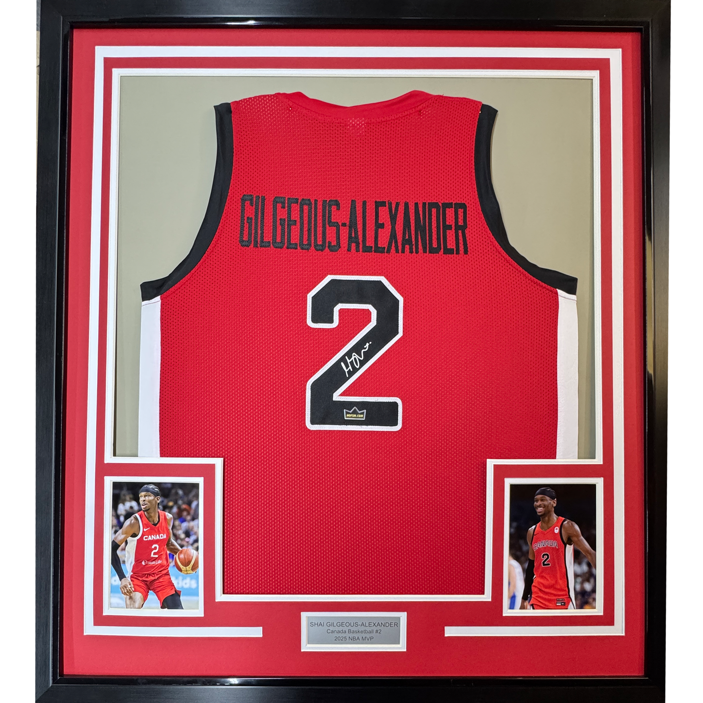 Framed Facsimile Autographed Shai Gilgeous-Alexander SGA 35x39 Canada Red Reprint Laser Auto Basketball Jersey