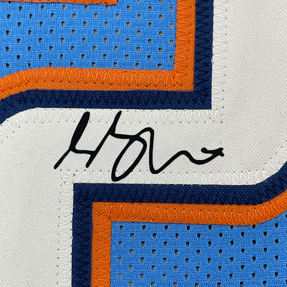 Framed Facsimile Autographed Shai Gilgeous-Alexander 35x39 SGA Oklahoma City Blue Reprint Laser Auto Basketball Jersey