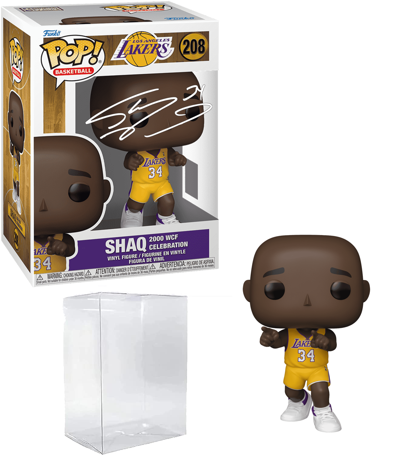 Shaquille O'Neal Shaq #208 2000 WCF Celebration Facsimile Signed Reprint Laser Autographed Funko POP! Basketball NBA: Los Angeles Lakers Figurine with Protector Case