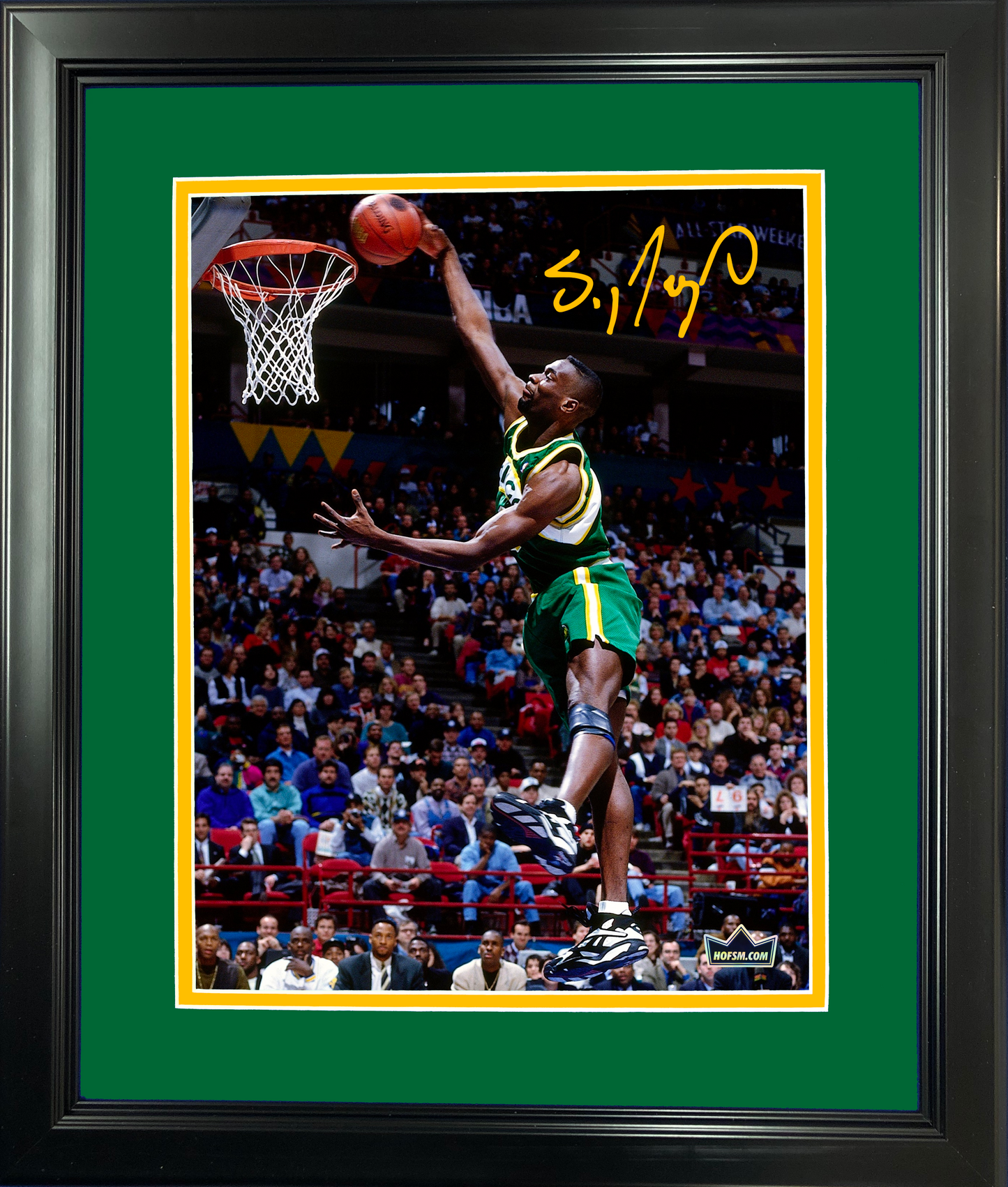 Framed Shawn Kemp Facsimile Laser Engraved Signature Auto Seattle Supersonics 11"x14"Basketball Photo HOFSM Holo