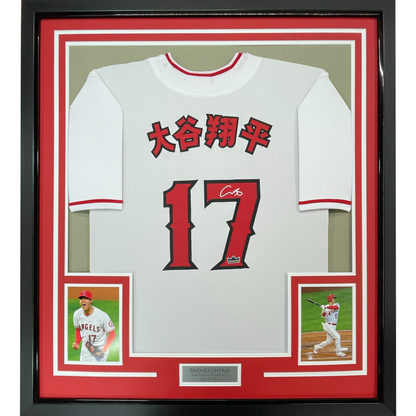 Framed Facsimile Autographed Shohei Ohtani Kanji 35x39 Los Angeles LA Anaheim White Reprint Laser Auto Baseball Jersey