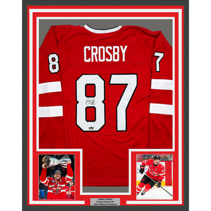 Framed Facsimile Autographed Sidney Crosby 35x39 Canada Red 2025 4 Nations Face-Off Reprint Laser Auto Hockey Jersey