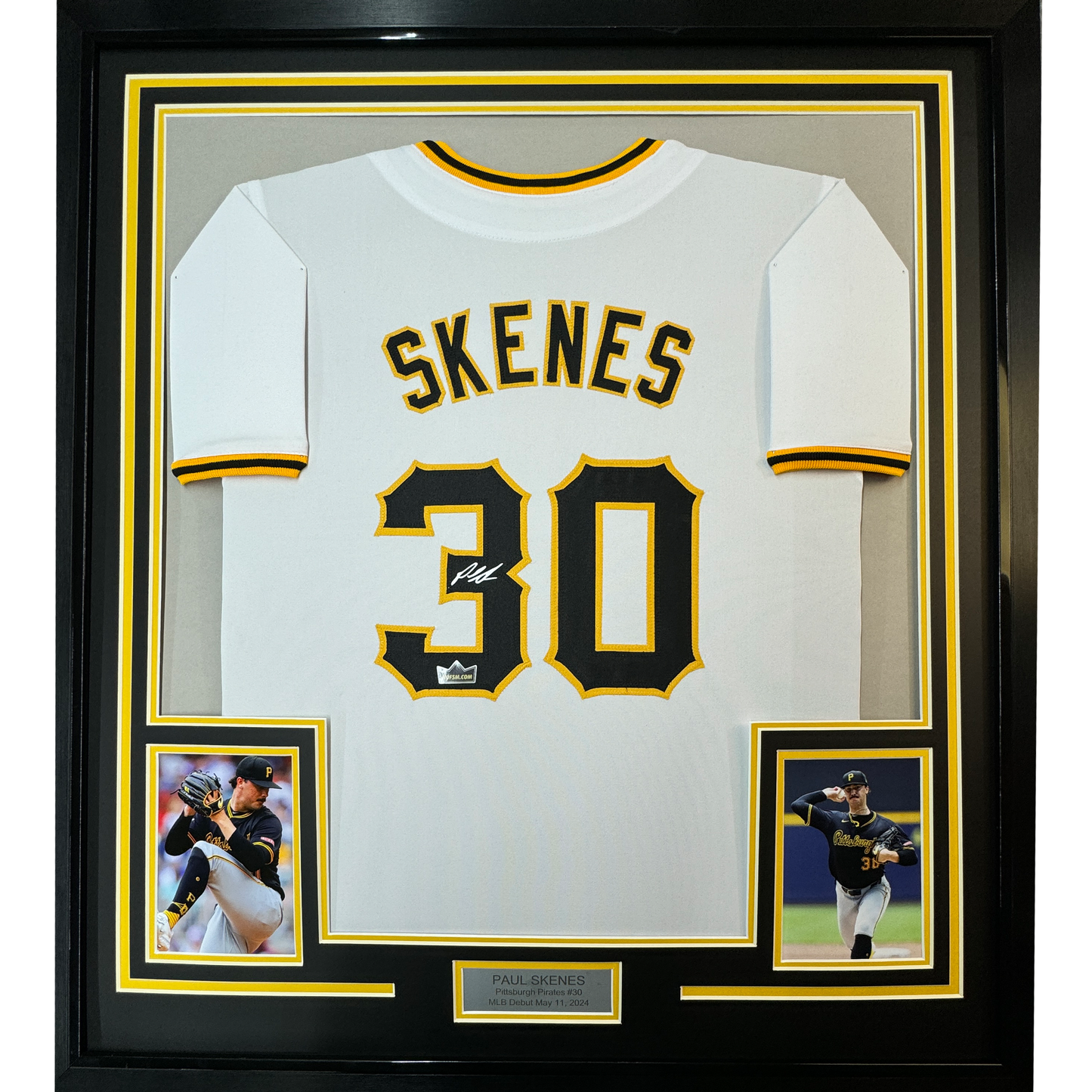 Framed Facsimile Autographed Paul Skenes 35x39 Pittsburgh White Reprint Laser Auto Baseball Jersey