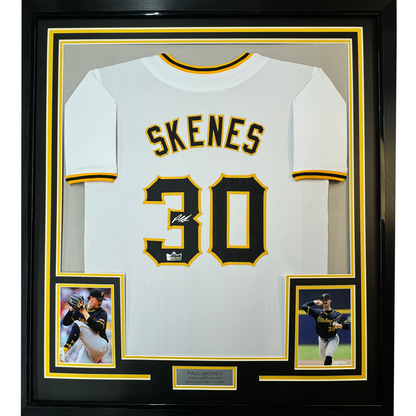 Framed Facsimile Autographed Paul Skenes 35x39 Pittsburgh White Reprint Laser Auto Baseball Jersey
