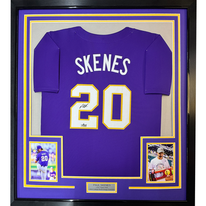 Framed Facsimile Autographed Paul Skenes 35x39 LSU Purple Reprint Laser Auto College Baseball Jersey