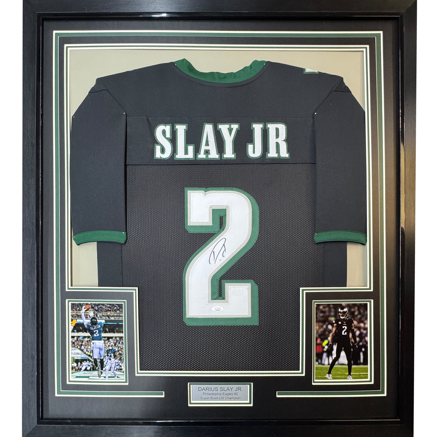 Framed Autographed/Signed Darius Slay Jr. 35x39 #2 Philadelphia Black Football Jersey JSA COA