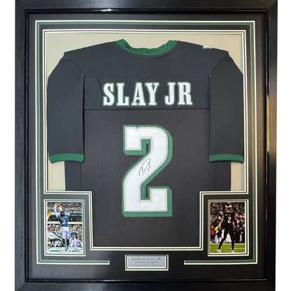 Framed Autographed/Signed Darius Slay Jr. 35x39 #2 Philadelphia Black Football Jersey JSA COA