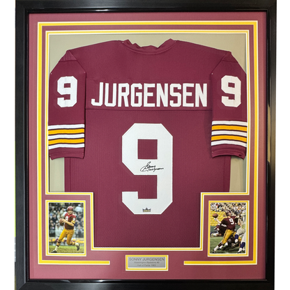 Framed Facsimile Autographed Sonny Jurgensen 35x39 Washington Red Reprint Laser Auto Football Jersey