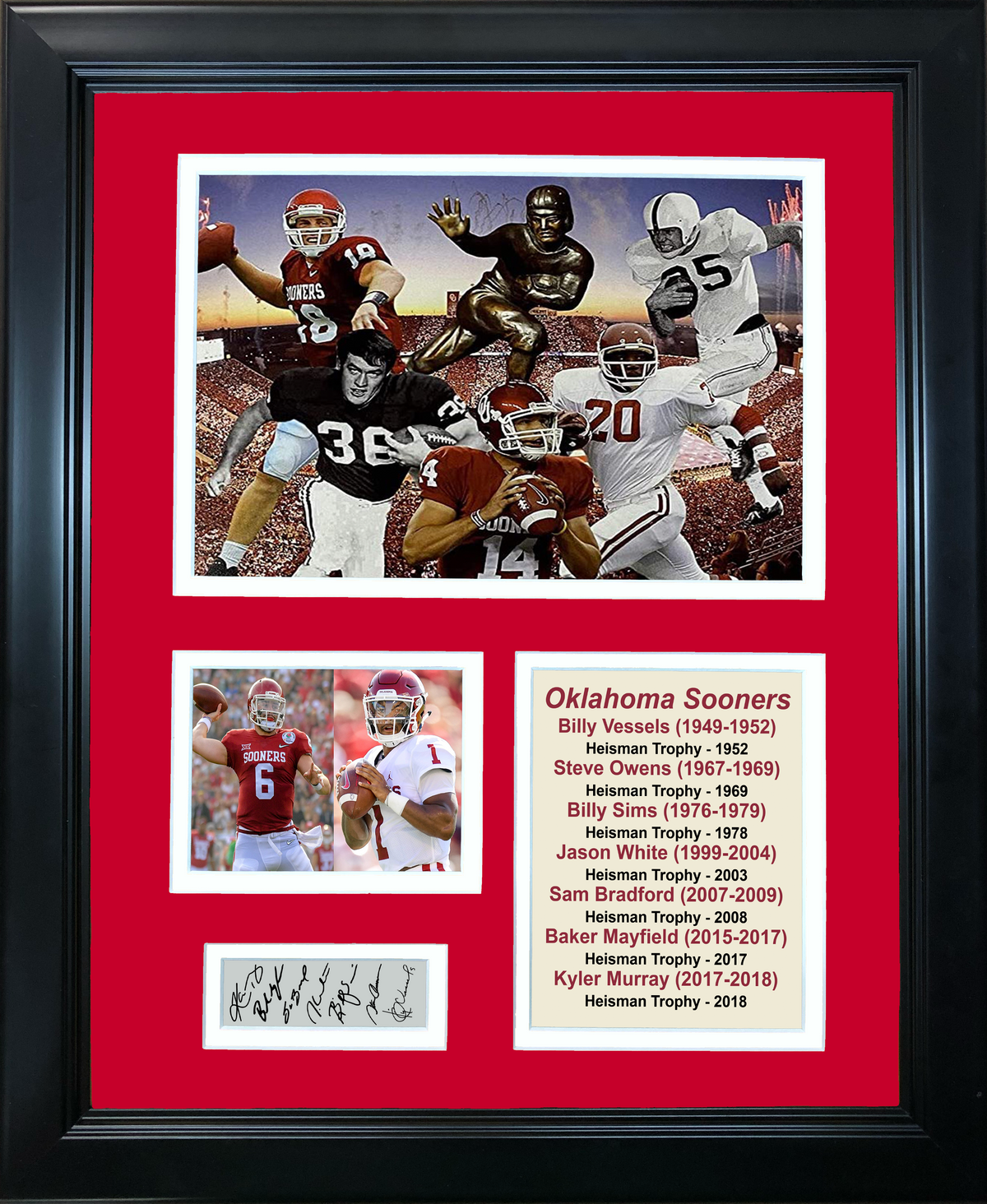 Framed Oklahoma Sooners Heisman Trophy Winners Facsimile Laser Engraved Signature Auto 11"x14" College Football Photo Sig Collage