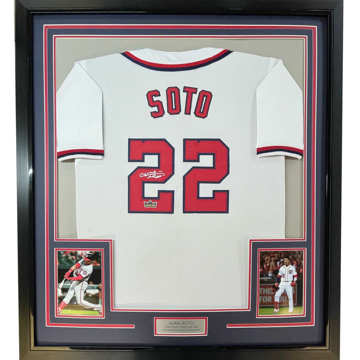 Framed Facsimile Autographed Juan Soto 35x39 Washington White Reprint Laser Auto Baseball Jersey