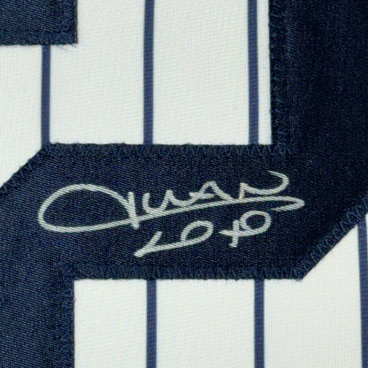 Framed Autographed/Signed Juan Soto 35x39 New York Pinstripe Baseball Jersey Beckett BAS COA