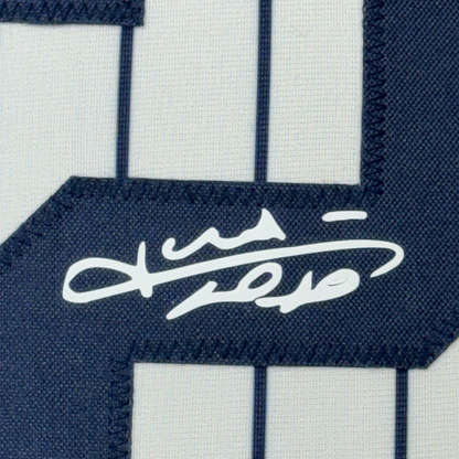 Framed Facsimile Autographed Juan Soto 35x39 New York Pinstripe Reprint Laser Auto Baseball Jersey