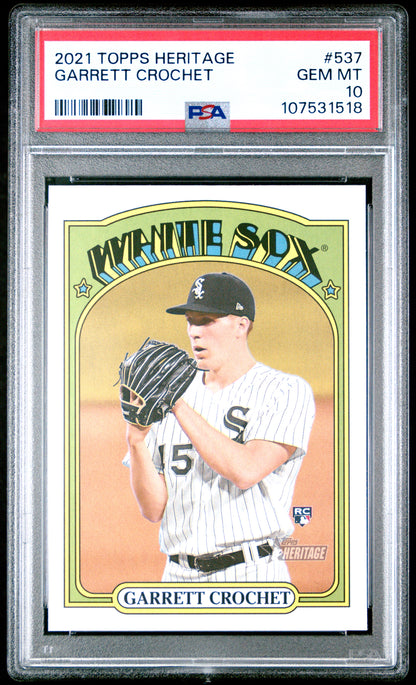 Graded 2021 Topps Heritage Garrett Crochet #537 Rookie RC Baseball Card PSA 10 Gem Mint