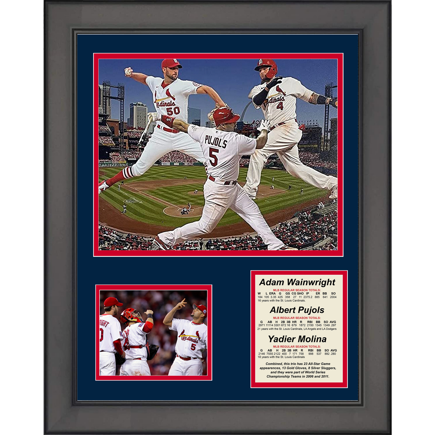 Framed Albert Pujols, Yadier Molina & Adam Wainwright St. Louis Cardinals Big 3 Baseball 11"x14"Three Photo Collage