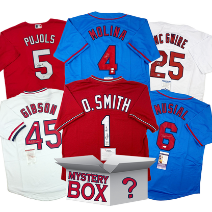 Autographed/Signed St. Louis Baseball Jersey Mystery Box with PSA JSA or Beckett COA